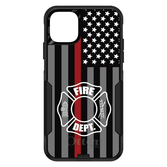 DistinctInk Case for iPhone 12 MINI (5.4" Screen) - OtterBox Commuter Custom Black Case - FD Thin Red Line Maltese Cross - Show Your Support for First Responders