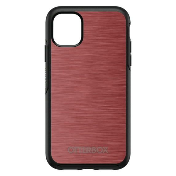 DistinctInk Case for iPhone 12 MINI (5.4" Screen) - OtterBox Symmetry Custom Black Case - Red Stainless Steel Image Print - Printed Image of Stainless Steel