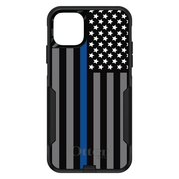 DistinctInk Case for iPhone 12 / 12 PRO (6.1" Screen) - OtterBox Commuter Custom Black Case - Thin Blue Line US Flag Law Enforcement - Show Your Support for First Responders