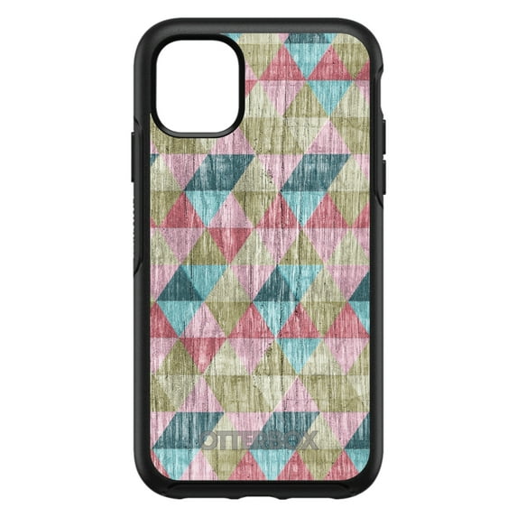 DistinctInk Case for iPhone 12 Pro MAX (6.7" Screen) - OtterBox Symmetry Custom Black Case - Multi Color Rainbow Wood Print - Printed Wood Grain Image