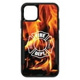 thumbnail image 1 of DistinctInk Case for iPhone 13 (6.1" Screen) - OtterBox Commuter Custom Black Case - Flames Fire Department Maltese Cross - Show Your Support for First Responders, 1 of 2