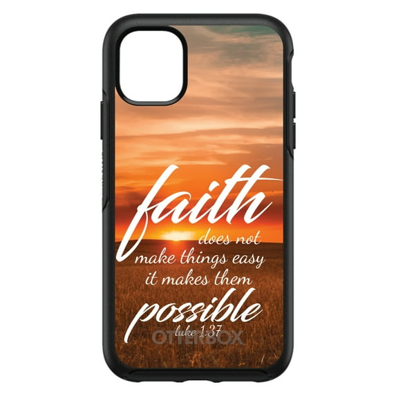 DistinctInk Case for iPhone 13 PRO (6.1" Screen) - OtterBox Symmetry Custom Black Case - Luke 1:37 - Faith Does Not Make Things Easy, It Makes Them Possible - Show Love of Christ