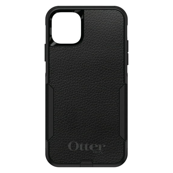 DistinctInk Case for iPhone 13 Pro MAX (6.7" Screen) - OtterBox Commuter Custom Black Case - Black Faux Leather Print Design - Printed Faux Leather Image