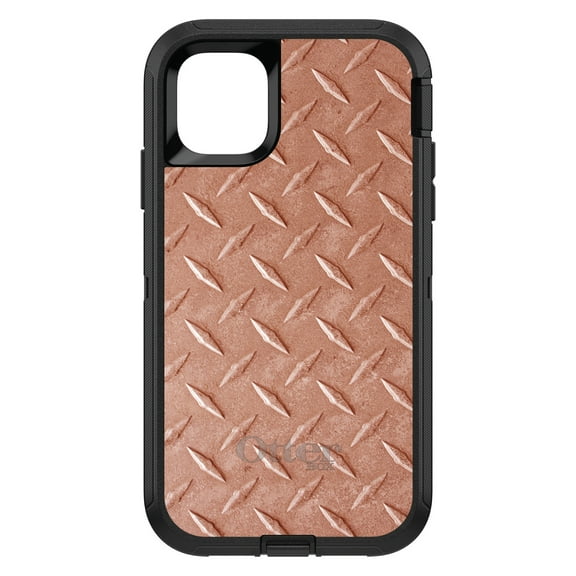 DistinctInk Case for iPhone 15 (6.1" Screen) - OtterBox Defender Custom Black Case - Orange Diamond Plate Steel Image Print - Printed Diamond Plate Image