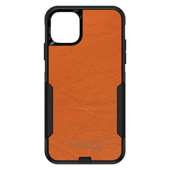DistinctInk Case for iPhone 15 PLUS (6.7" Screen) - OtterBox Commuter Custom Black Case - Orange Faux Leather Print Design - Printed Faux Leather Image