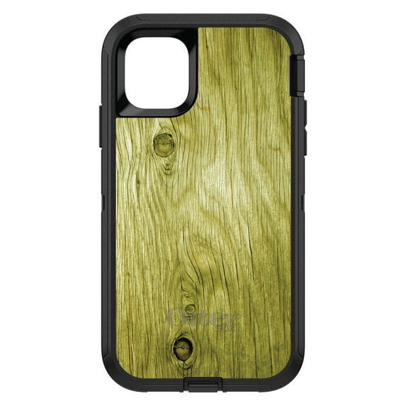 DistinctInk OtterBox Defender Custom Case for Apple iPhone 15 Plus (6.7" Screen) - Printed Wood Grain Image - Tempered Glass Back