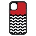 thumbnail image 1 of DistinctInk Case for iPhone 15 PLUS (6.7" Screen) - OtterBox Defender Custom Black Case - Black White Red Chevron - Black & White Chevron Stripes Pattern, 1 of 2