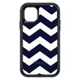 thumbnail image 1 of DistinctInk Case for iPhone 15 Pro MAX (6.7" Screen) - OtterBox Defender Custom Black Case - Navy Blue White Chevron Stripes - Chevron Stripes Pattern, 1 of 2
