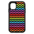 thumbnail image 1 of DistinctInk Case for iPhone 15 Pro MAX (6.7" Screen) - OtterBox Defender Custom Black Case - Rainbow Black Chevron Stripes Wave - Chevron Stripes Pattern, 1 of 2