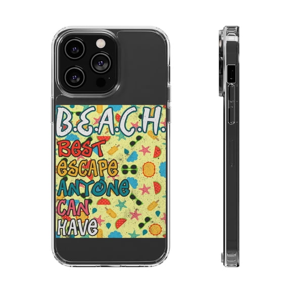 DistinctInk Clear Hybrid Case for Apple iPhone 13 Pro (6.1" Screen) - BEACH Best Escape Anyone Can Have - Shockproof Protection