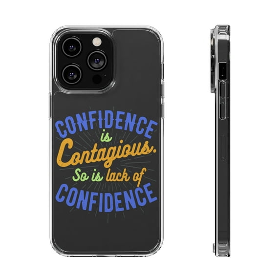 DistinctInk Clear Hybrid Case for Apple iPhone 13 Pro (6.1" Screen) - Confidence Contagious - Raised Bezel Screen Guard