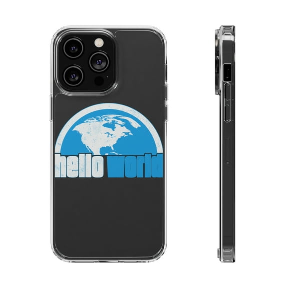 DistinctInk Clear Hybrid Case for Apple iPhone 13 Pro (6.1" Screen) - Hello World - Wireless Charging Compatible