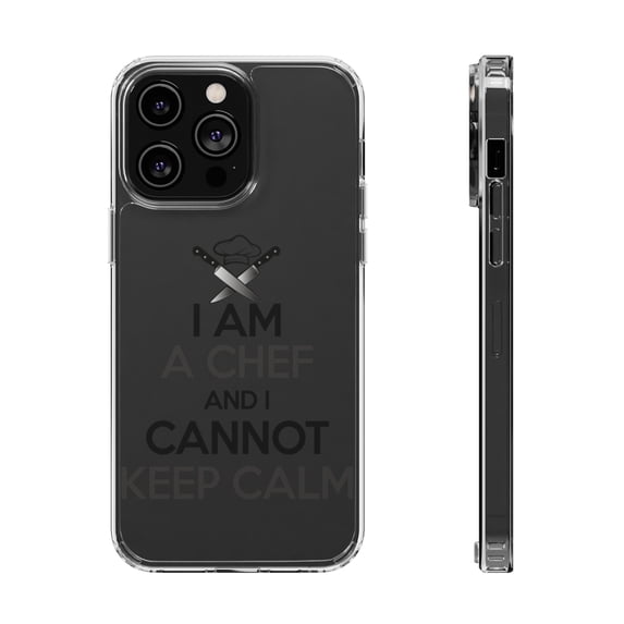 DistinctInk Clear Hybrid Case for Apple iPhone 13 Pro (6.1" Screen) - I Am the Chef Cannot Keep Calm - Tempered Glass Back