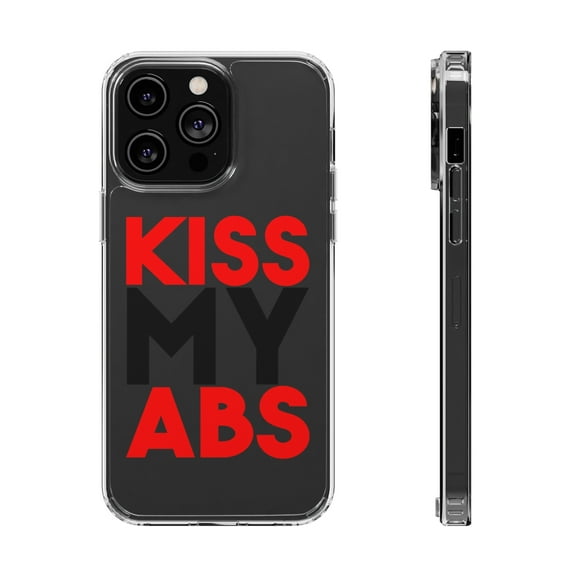 DistinctInk Clear Hybrid Case for Apple iPhone 13 Pro (6.1" Screen) - Kiss My Abs - Lightweight Grip