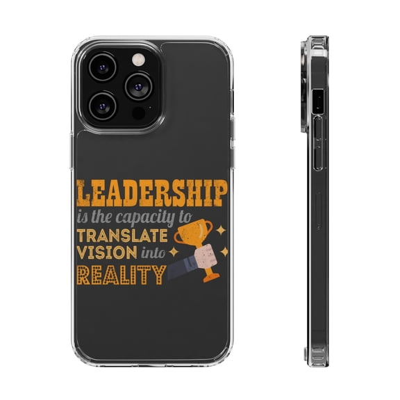 DistinctInk Clear Hybrid Case for Apple iPhone 13 Pro (6.1" Screen) - Leadership Translate Vision To Reality - Slim Profile Design