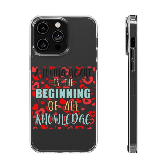 DistinctInk Clear Hybrid Case for Apple iPhone 13 Pro (6.1" Screen) - Loving Heart Beginning Of Knowledge - Slim Profile Design