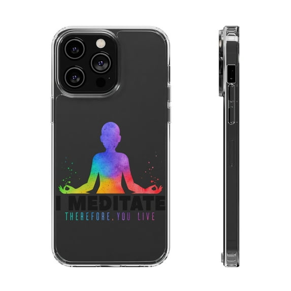 DistinctInk Clear Hybrid Case for Apple iPhone 13 Pro (6.1" Screen) - Meditate You Live - Wireless Charging Compatible