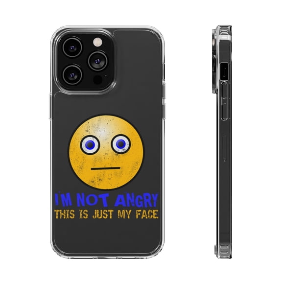 DistinctInk Clear Hybrid Case for Apple iPhone 13 Pro (6.1" Screen) - Not Angry Just My Face - Shockproof Protection