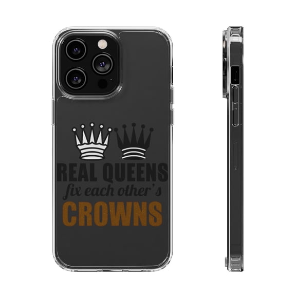 DistinctInk Clear Hybrid Case for Apple iPhone 13 Pro (6.1" Screen) - Real Queens Fix Each Other's Crowns - Raised Bezel Screen Guard