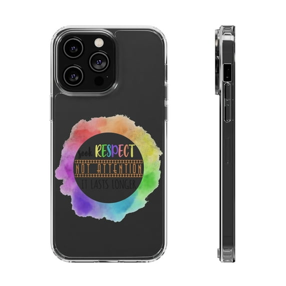 DistinctInk Clear Hybrid Case for Apple iPhone 13 Pro (6.1" Screen) - Seek Respect Not Attention - Raised Bezel Screen Guard