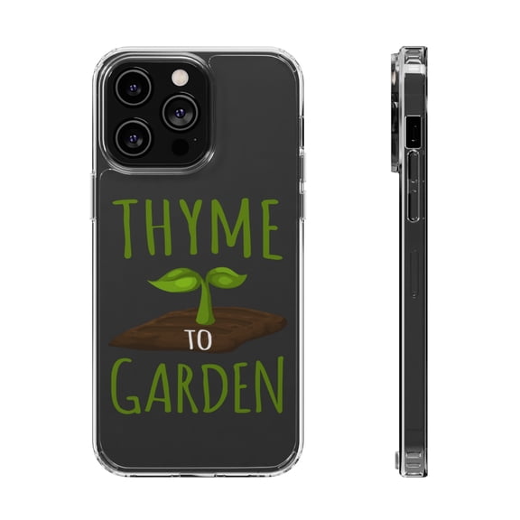 DistinctInk Clear Hybrid Case for Apple iPhone 13 Pro (6.1" Screen) - Thyme to Garden - Wireless Charging Compatible