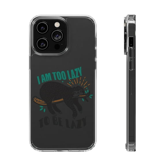 DistinctInk Clear Hybrid Case for Apple iPhone 13 Pro (6.1" Screen) - Too Lazy To Be Lazy - Tempered Glass Back