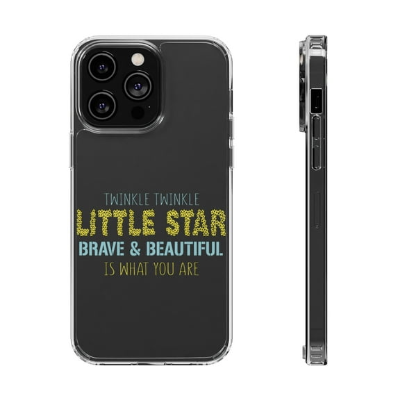 DistinctInk Clear Hybrid Case for Apple iPhone 13 Pro (6.1" Screen) - Twinkle Little Star Brave & Beautiful You Are - Slim Profile Design