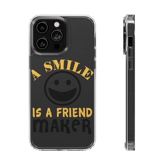DistinctInk Clear Hybrid Case for Apple iPhone 13 Pro Max (6.7" Screen) - A Smile Is A Friend Maker - Slim Profile Design