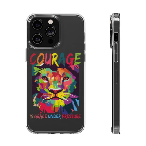 DistinctInk Clear Hybrid Case for Apple iPhone 13 Pro Max (6.7" Screen) - Courage Grace Under Pressure - Slim Profile Design