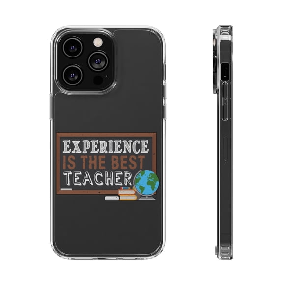 DistinctInk Clear Hybrid Case for Apple iPhone 13 Pro Max (6.7" Screen) - Experience Best Teacher - Lightweight Grip