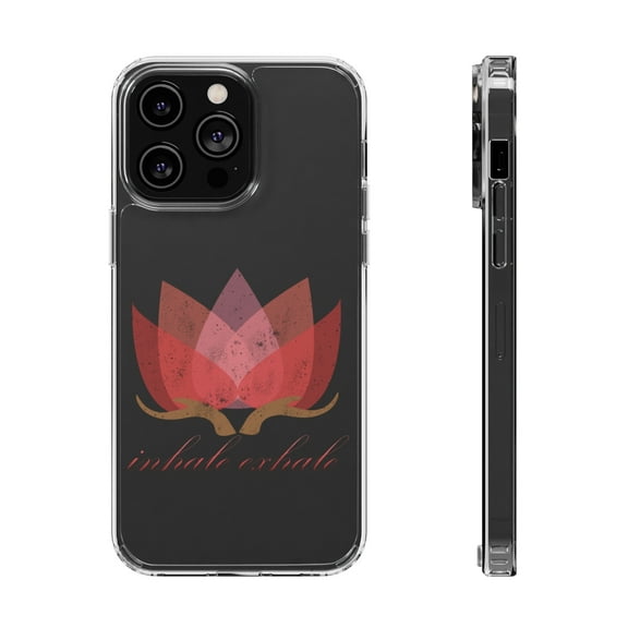 DistinctInk Clear Hybrid Case for Apple iPhone 13 Pro Max (6.7" Screen) - Inhale Exhale - Tempered Glass Back