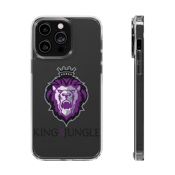 DistinctInk Clear Hybrid Case for Apple iPhone 13 Pro Max (6.7" Screen) - King Of The Jungle - Tempered Glass Back