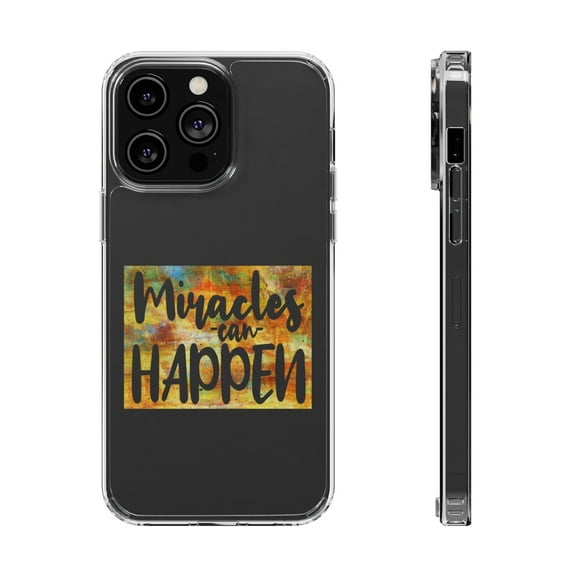DistinctInk Clear Hybrid Case for Apple iPhone 13 Pro Max (6.7" Screen) - Miracles Can Happen - Raised Bezel Screen Guard