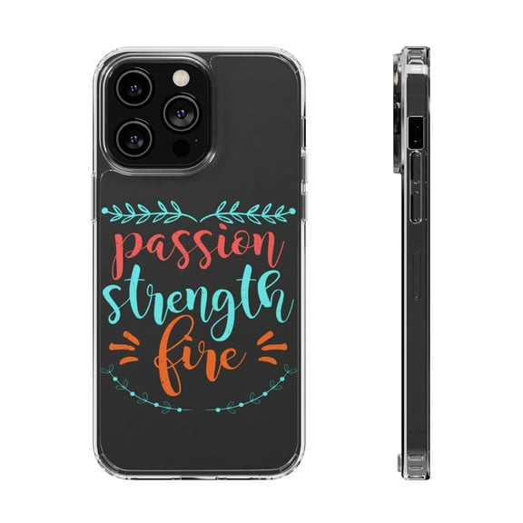 DistinctInk Clear Hybrid Case for Apple iPhone 13 Pro Max (6.7" Screen) - Passion, Strength, Fire - Wireless Charging Compatible