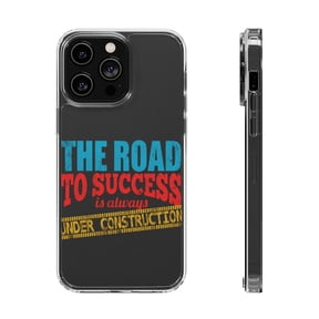 DistinctInk Clear Hybrid Case for Apple iPhone 13 Pro Max (6.7" Screen) - Road To Success Under Construction - Tempered Glass Back
