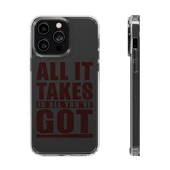 DistinctInk Clear Hybrid Case for Apple iPhone 14 Pro (6.1" Screen) - All It Takes Is All You've Got Baseball - Wireless Charging Compatible