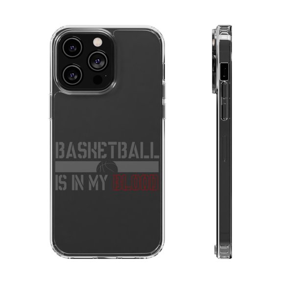 DistinctInk Clear Hybrid Case for Apple iPhone 14 Pro (6.1" Screen) - Basketball is in My Blood - Lightweight Grip