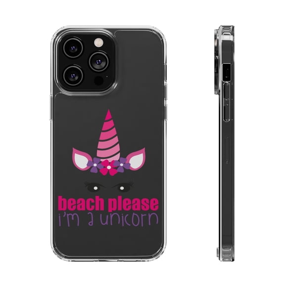 DistinctInk Clear Hybrid Case for Apple iPhone 14 Pro (6.1" Screen) - Beach Please I'm a Unicorn - Lightweight Grip