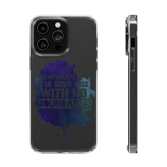 DistinctInk Clear Hybrid Case for Apple iPhone 14 Pro (6.1" Screen) - Compassion Action Word No Boundaries - Shockproof Protection