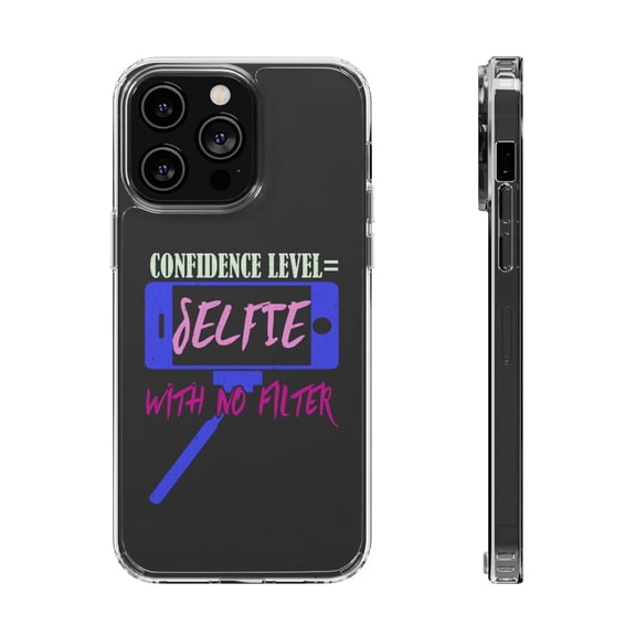 DistinctInk Clear Hybrid Case for Apple iPhone 14 Pro (6.1" Screen) - Confidence Level Selfie Stick No Filter - Slim Profile Design