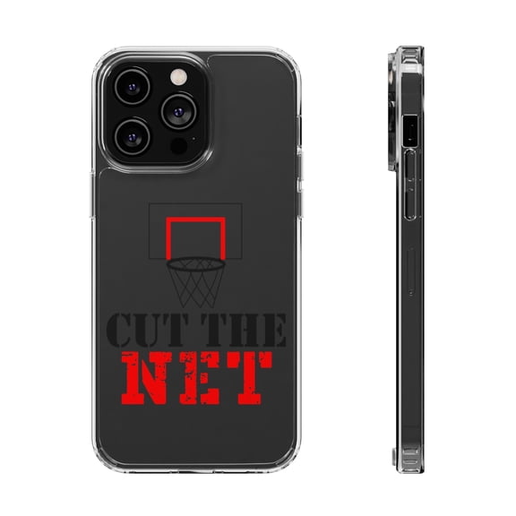 DistinctInk Clear Hybrid Case for Apple iPhone 14 Pro (6.1" Screen) - Cut the Net Basketball - Raised Bezel Screen Guard