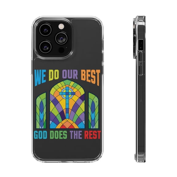 DistinctInk Clear Hybrid Case for Apple iPhone 14 Pro (6.1" Screen) - Do Our Best God Does The Rest - Lightweight Grip