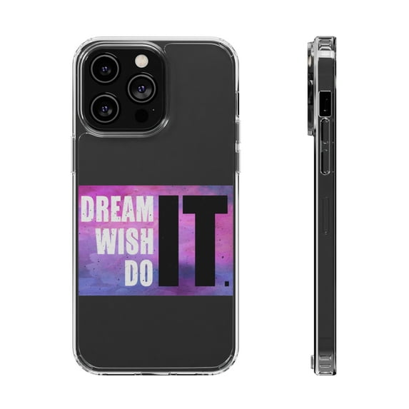 DistinctInk Clear Hybrid Case for Apple iPhone 14 Pro (6.1" Screen) - Dream It Wish It Do It - Tempered Glass Back