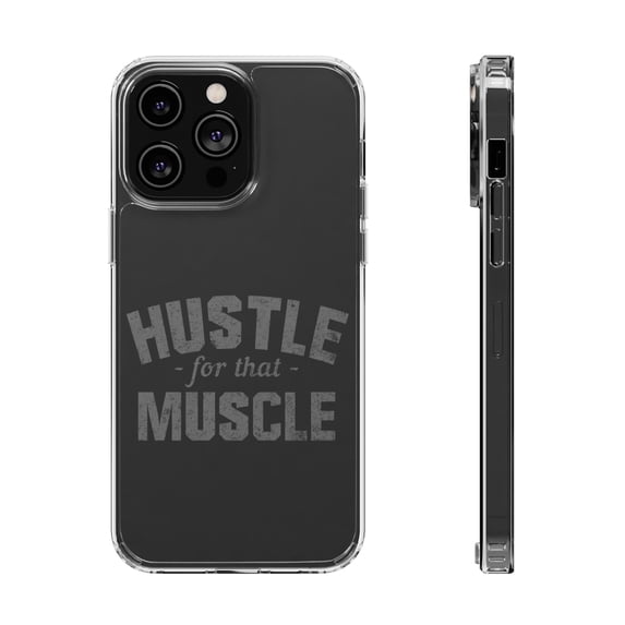 DistinctInk Clear Hybrid Case for Apple iPhone 14 Pro (6.1" Screen) - Hustle for that Muscle - Lightweight Grip