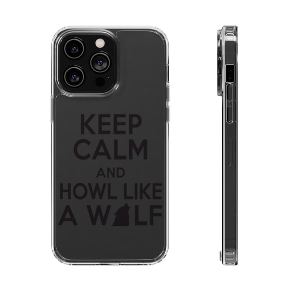 DistinctInk Clear Hybrid Case for Apple iPhone 14 Pro (6.1" Screen) - Keep Calm Howl Like a Wolf - Slim Profile Design