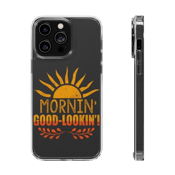 DistinctInk Clear Hybrid Case for Apple iPhone 14 Pro (6.1" Screen) - Mornin' Good-Lookin - Lightweight Grip