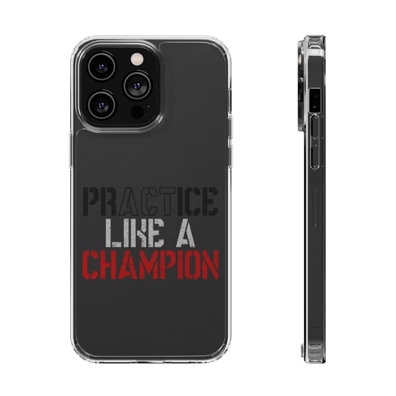 DistinctInk Clear Hybrid Case for Apple iPhone 14 Pro (6.1" Screen) - Practice Like a Champion - Raised Bezel Screen Guard