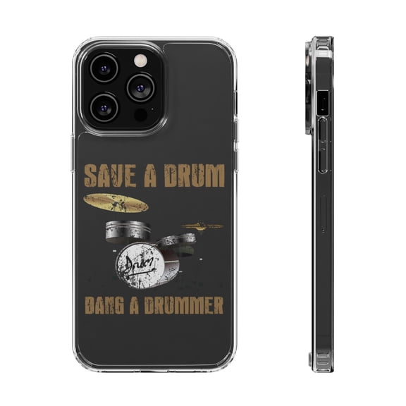 DistinctInk Clear Case for Apple iPhone 14 PRO (6.1" Screen) - Save a Drum, Bang a Drummer