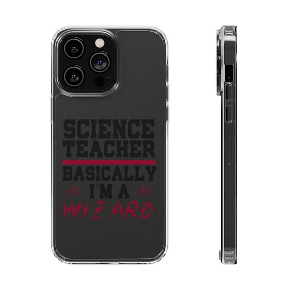 DistinctInk Clear Hybrid Case for Apple iPhone 14 Pro (6.1" Screen) - Science Teacher Basically I'm a Wizard - Shockproof Protection