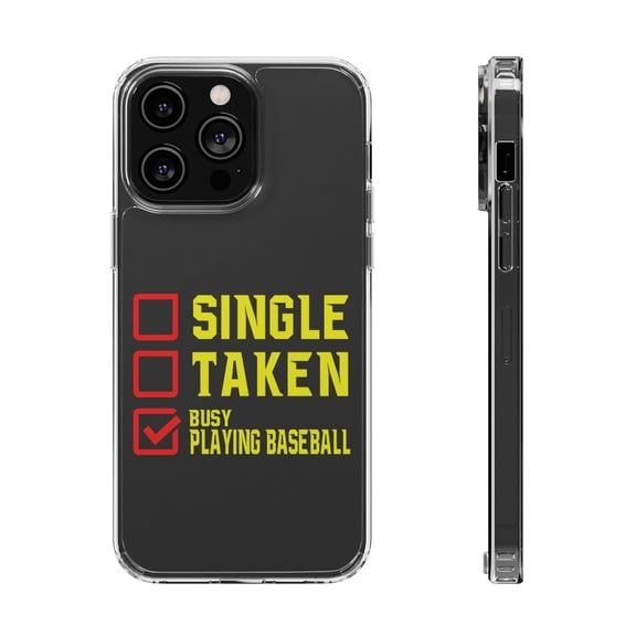 DistinctInk Clear Hybrid Case for Apple iPhone 14 Pro (6.1" Screen) - Single Taken Busy Playing Baseball - Tempered Glass Back